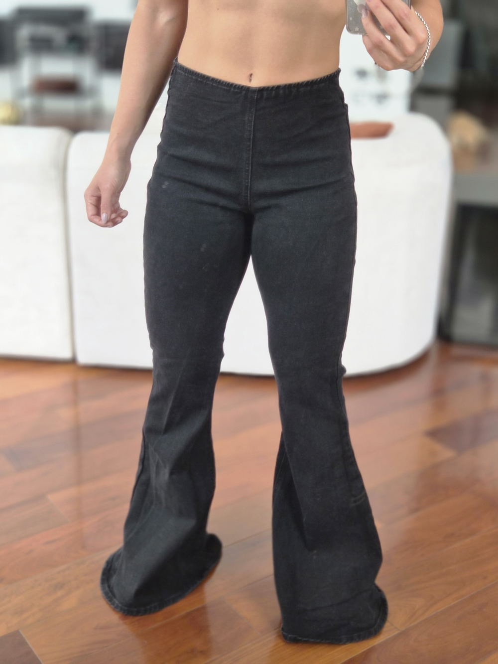 Forever 21 Black High Rise Elastic Waist Flare Pants - Size XS - Picture 13 of 14